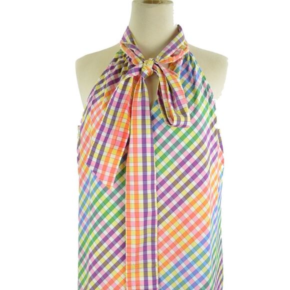 J. Crew Tie-Neck Dress in Rainbow Gingham Size - Picture 1 of 6